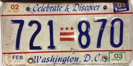 Washington DC license plate from 2001