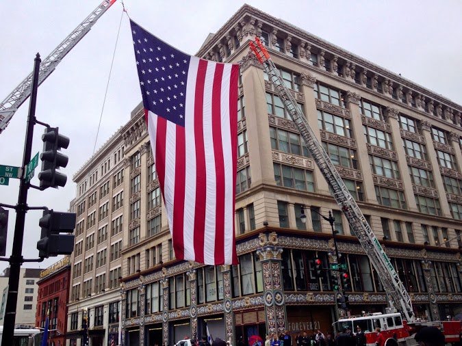 Giant American flag in Penn Quarter in NW Washington DC