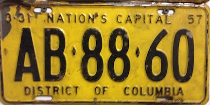 Washington DC license plate from 1957