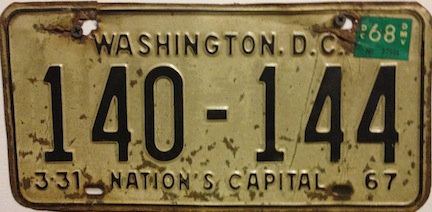 Washington DC license plate from 1968