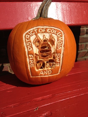 DC Firehouse carved pumpkin