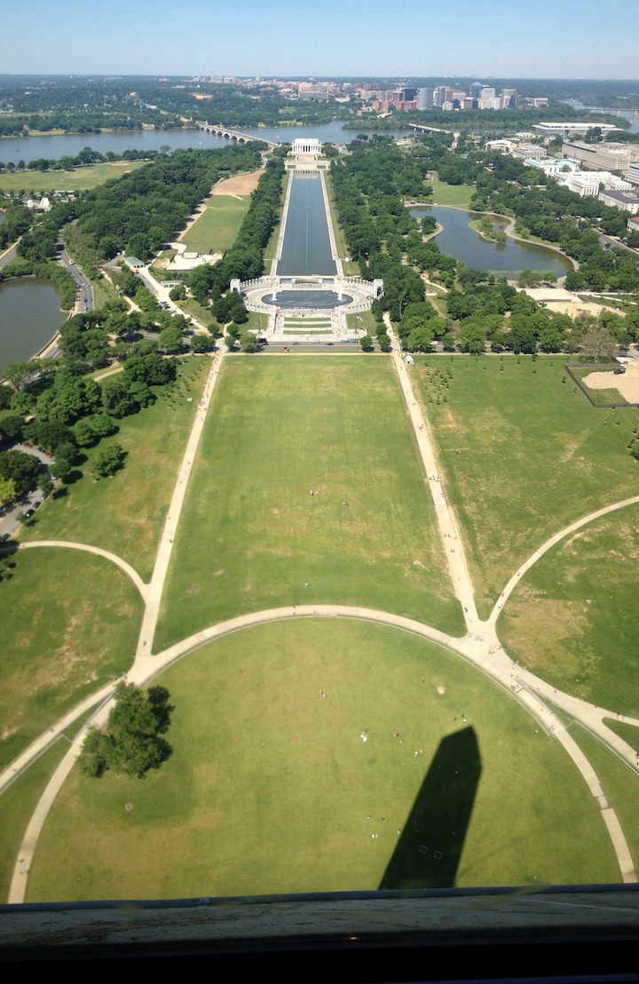 View from top of Washington Monument facing the Lincoln memorial