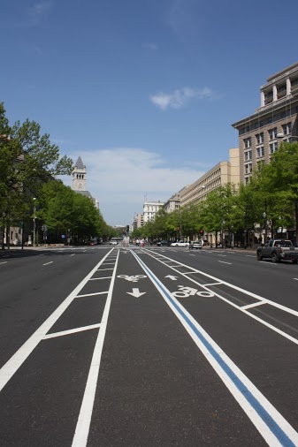 Pennsylvania Ave bike lanes in Penn Quarter in NW Washington DC