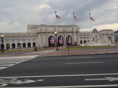 Flags up for Memorial Dat at Unioin Station Washington DC